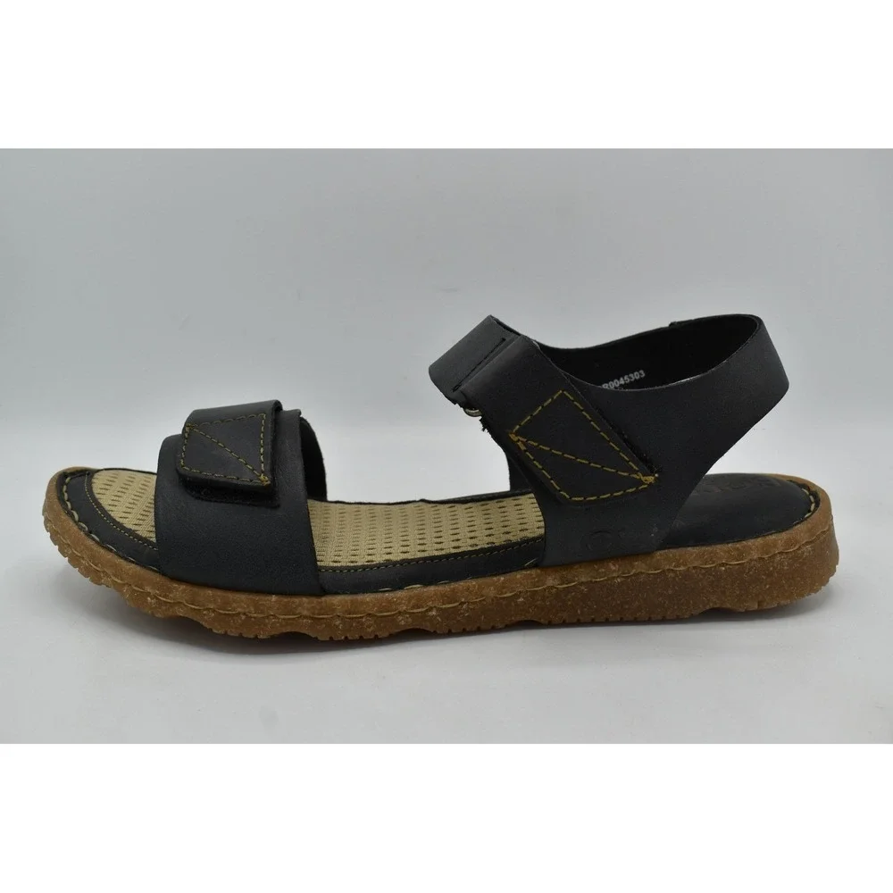 Born Womens Size 11 Tabra Black Full Grain Leather Strappy Flats Sandals Shoes